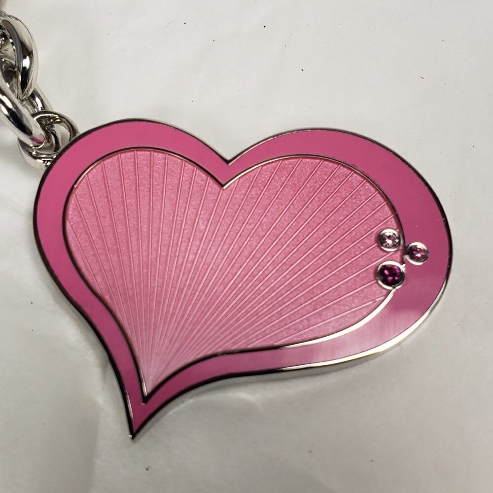 Women's Stunning Polished Silver tone Pink Heart w/ Sparkling Crystal Key Chain - Picture 4 of 5